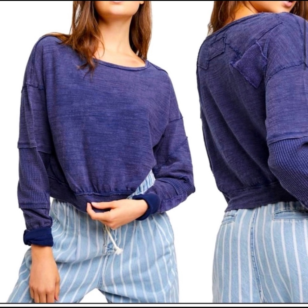 Free People We the Free 5 Star Pullover Sweatshirt Blue
